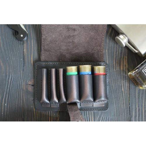 Ładownica myśliwska na amunicję kulową i śrut skórzana retro-223795