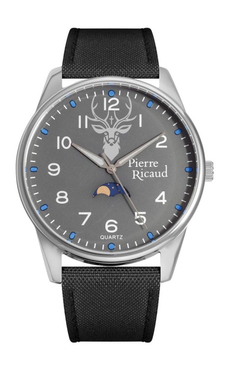 Zegarek myśliwski Pierre Ricaud jeleń fazy księżyca szary-225019