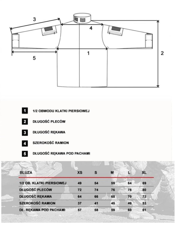 Mundur OPW i BOW, CWKM dla uczniów klasy mundurowej Maxpro-Tech tabela rozmiarowa bluzy