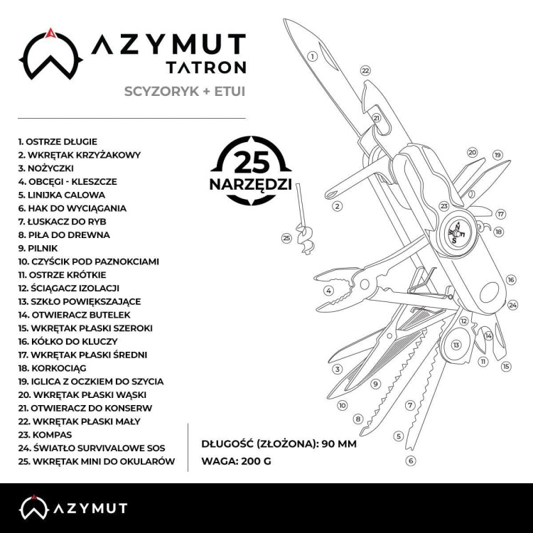 Scyzoryk AZYMUT Tatron, 25 narzędzi + kabura-229866