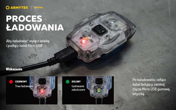 Latarka Armytek Crystal 150 lm USB Grey wielofunkcyjna, czołowa-230723