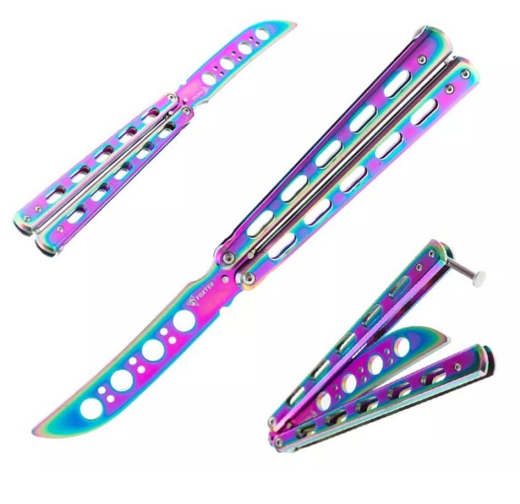 Nóż motylek treningowy, tępy nóż motylkowy fade 23,5 cm-230805