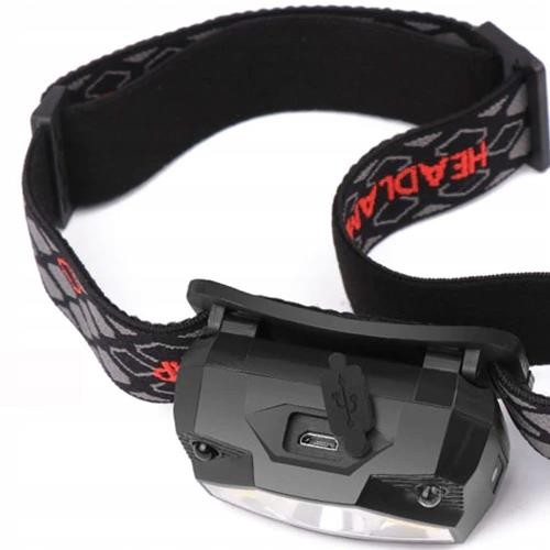 Latarka czołowa ładowalna, sensor ruchu, czerwony LED USB-230829