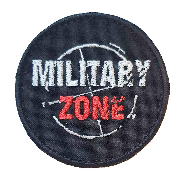 Naszywka MILITARY ZONE okrągła biało-czerwona rzep duża 70 mm-232325