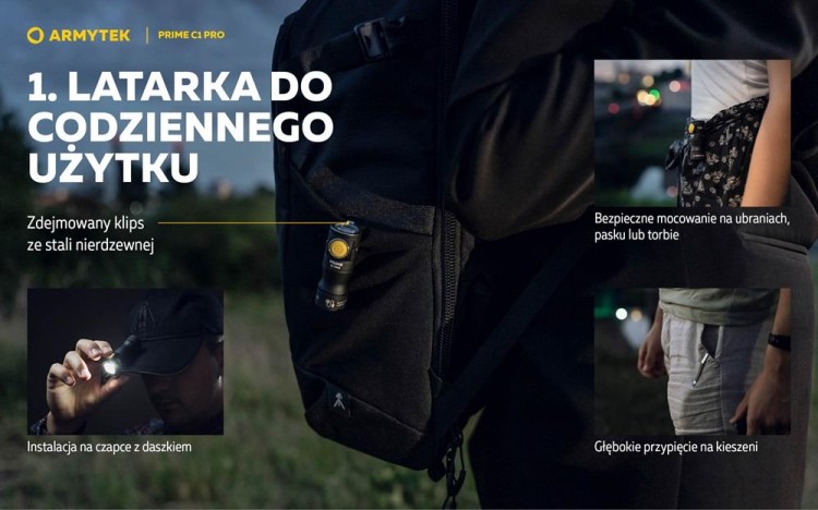 Latarka ArmyTek Prime C1 PRO White Magnet USB 1000lm-232872