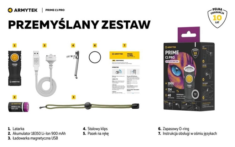 Latarka ArmyTek Prime C1 PRO White Magnet USB 1000lm-232874