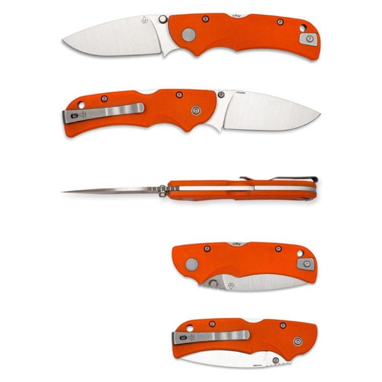 Nóż Manly City CPM S90V flat handle 60-62 HRC orange płaski chwyt-233453