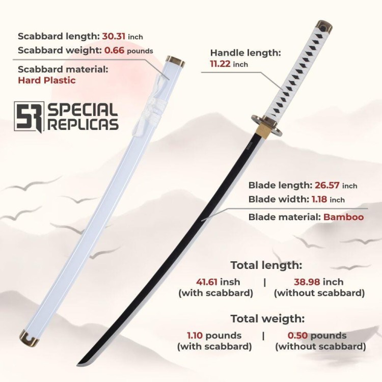Miecz samurajski Roronoa Zoro Wado Lchimonji One Piece JT10512 drewniana katana-235181