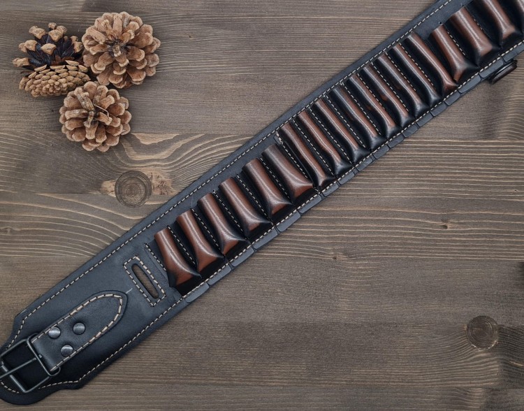 Skórzany pas kombinowany na amunicję śrutową i kulową retro myśliwski-235297