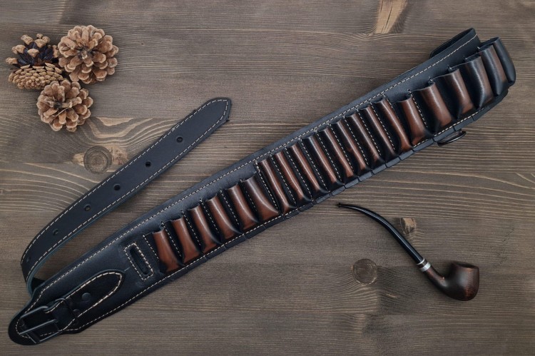 Skórzany pas kombinowany na amunicję śrutową i kulową retro myśliwski-235299