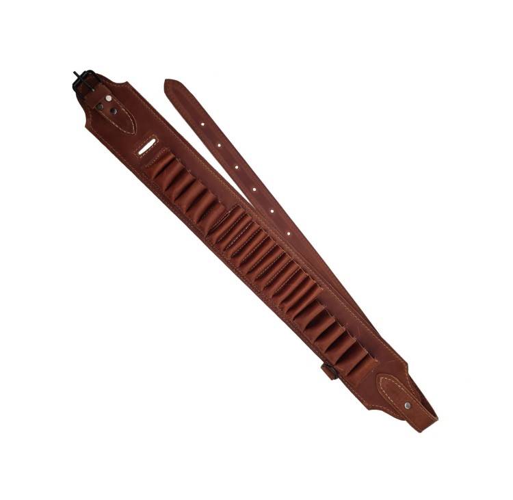 Skórzany pas kombinowany na amunicję śrutową i kulową kasztan brąz myśliwski-235301