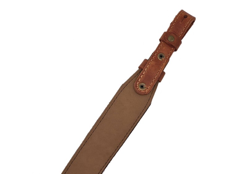 Pas nośny do broni myśliwskiej skórzany kasztan brąz z kozłem tłoczony-235305