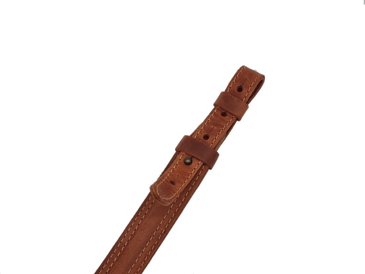 Pas nośny do broni myśliwskiej skórzany kasztan brąz z kozłem tłoczony-235307