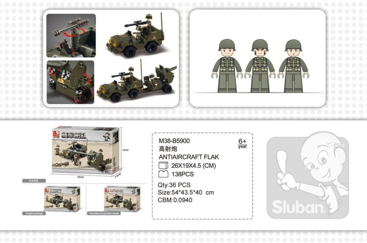 Klocki Sluban Army M38-B5900 Działo przeciwlotnicze i Jeep 138 el. Wojsko Armia-235985