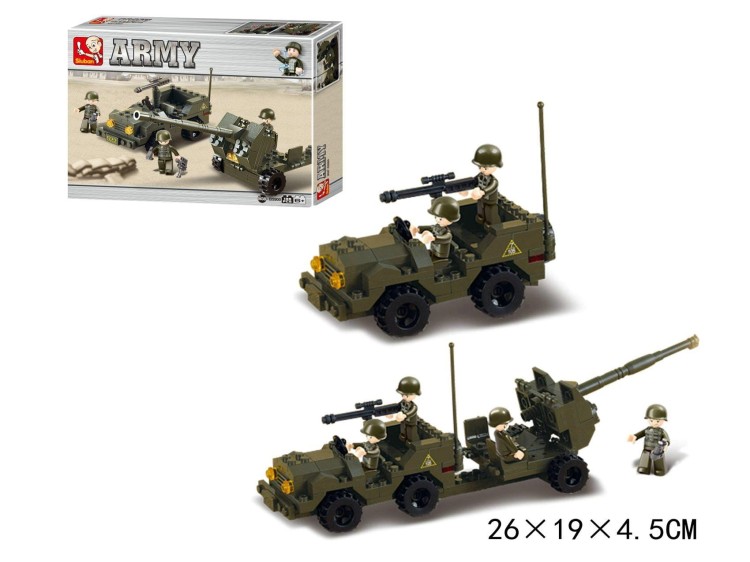 Klocki Sluban Army M38-B5900 Działo przeciwlotnicze i Jeep 138 el. Wojsko Armia-235994