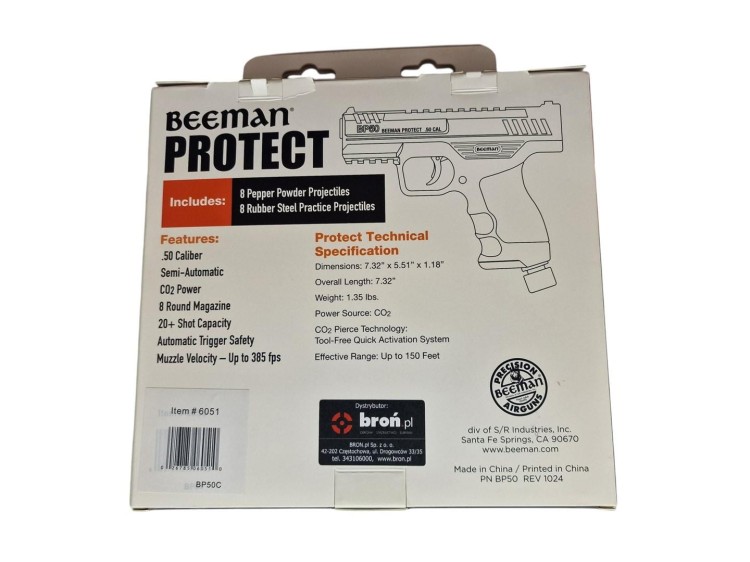 Pistolet na kule gumowe i pieprzowe BEEMAN Protect BP50 Combo kal.50, 8-strzałowy CO2-12g BP50C-236228
