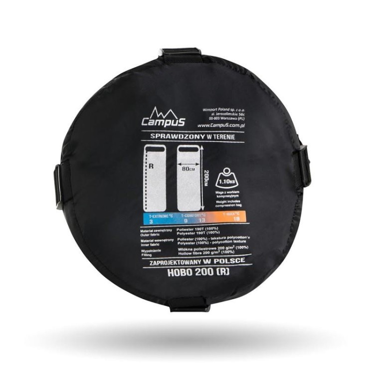 Śpiwór Campus koperta HOBO 200 czarny prawy zamek-236511