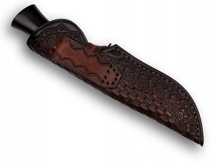 Nóż myśliwski Damast Takoma N-954B w skórzanej, ozdobnej pochwie-236768