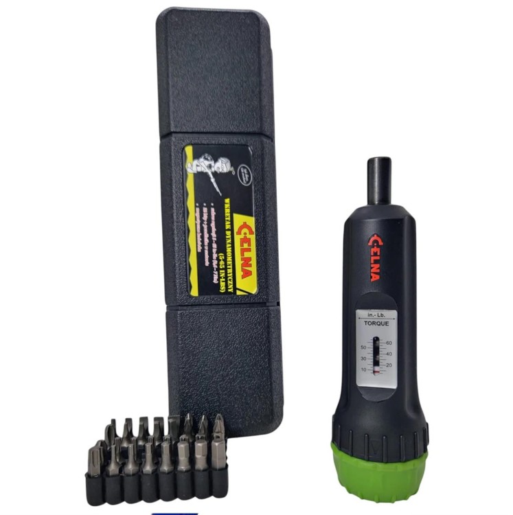 Śrubokręt Wkrętak dynamometryczny 0,6-7Nm (5-65 in-lbs) + 32 bity CELNA-236805
