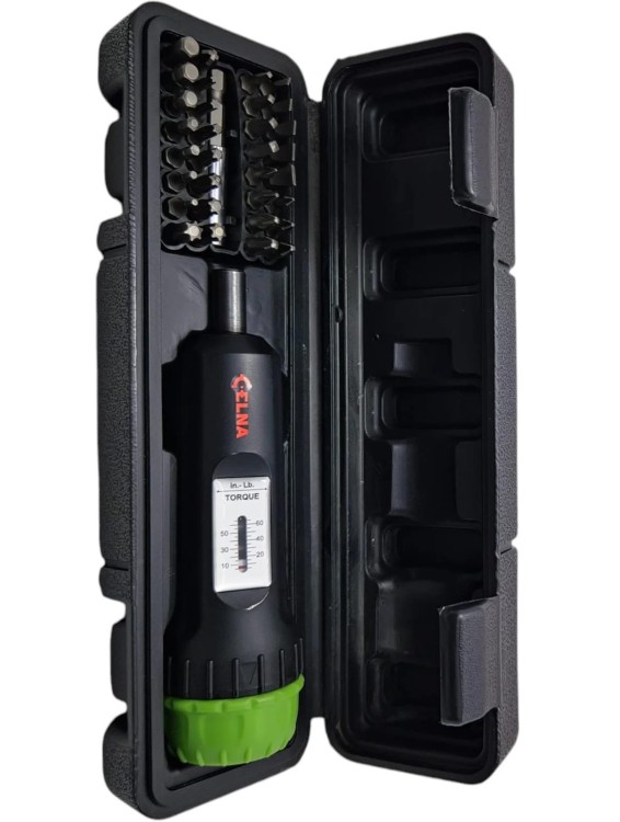 Śrubokręt Wkrętak dynamometryczny 0,6-7Nm (5-65 in-lbs) + 32 bity CELNA-236808