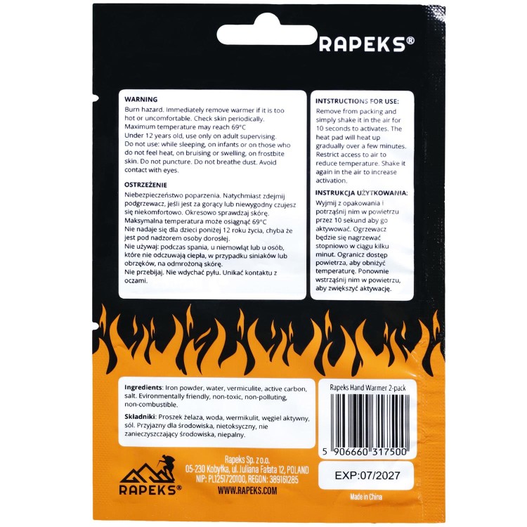 Ocieplacz dłoni Rapeks Hand Warmer Ogrzewacz turystyczny 2szt-237152