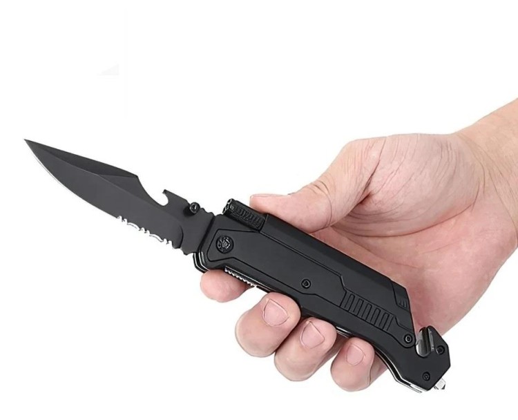 Nóż składany ratowniczy, mini latarka, krzesiwo, z-232253