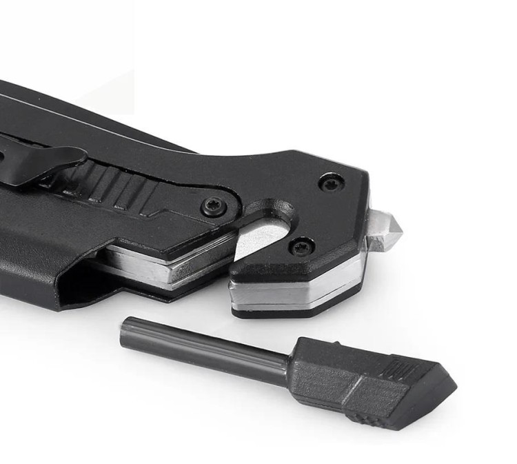 Nóż składany ratowniczy, mini latarka, krzesiwo, z-232254