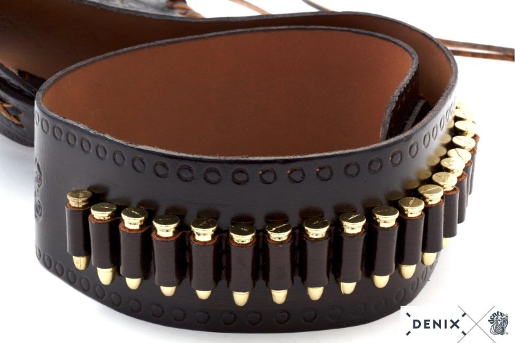 Kowbojski pas skórzany z nabojami i kaburą brązowy-238120