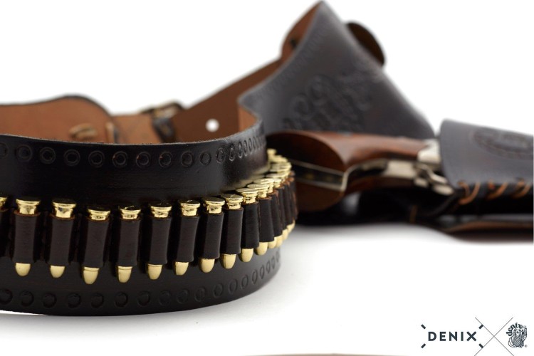 Kowbojski pas skórzany z nabojami i kaburą brązowy-238122