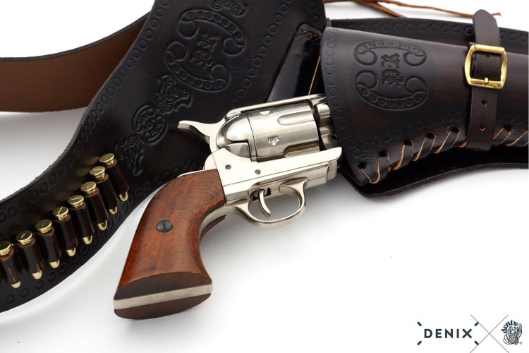 Kowbojski pas skórzany z nabojami i kaburą brązowy-238123