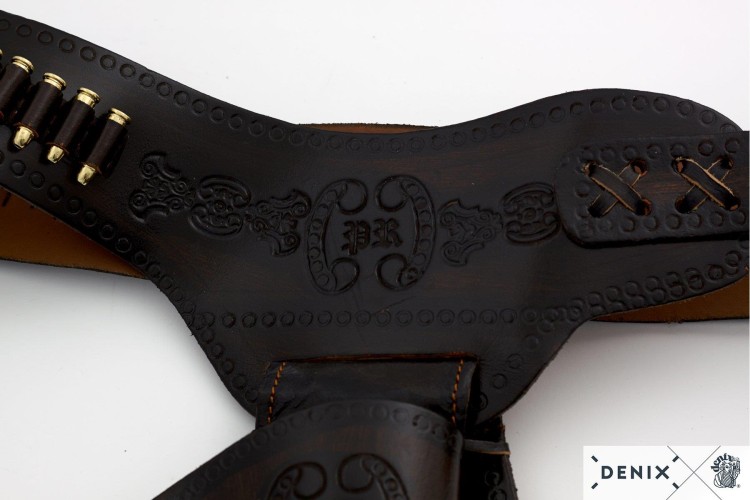 Kowbojski pas skórzany z nabojami i kaburą brązowy-238124