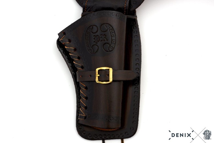 Kowbojski pas skórzany z nabojami i kaburą brązowy-238125