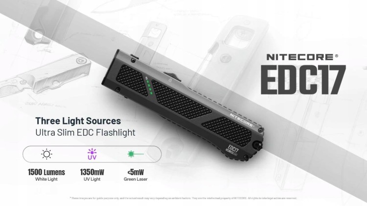 Latarka Nitecore EDC17 1500 lm, ultrafiolet, zielo-238336