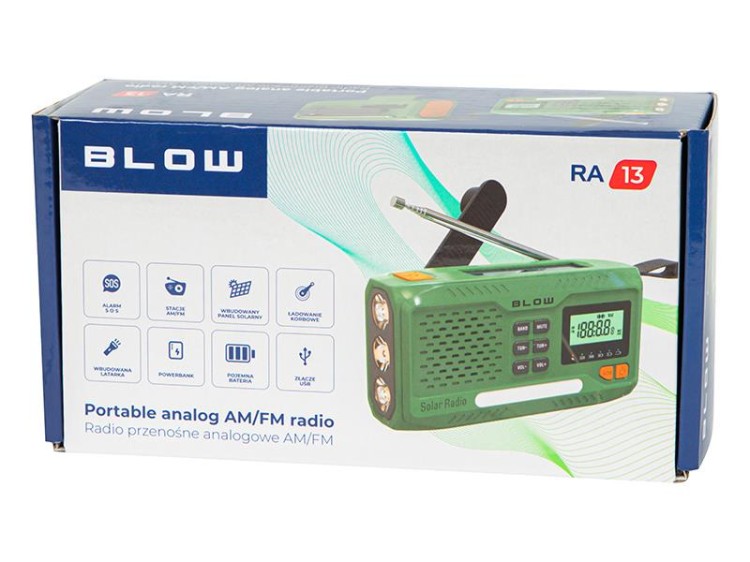 BLOW Radio survivalowe na korbkę, solarne, LCD Pow-238369