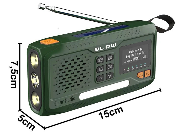 Radio survivalowe na korbkę, solarne, LCD RA19-238375
