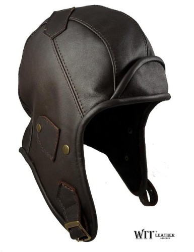 Czapka pilotka z daszkiem brązowa, skóra bydlęca-215152