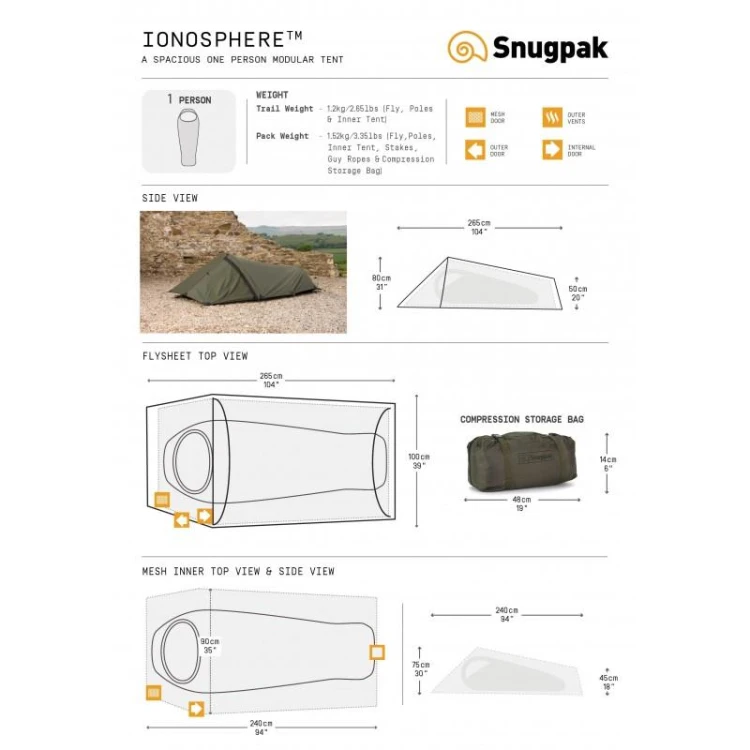 Namiot jednoosobowy Ionosphere Snugpak wyprawowy, zielony 1,52 kg-228492