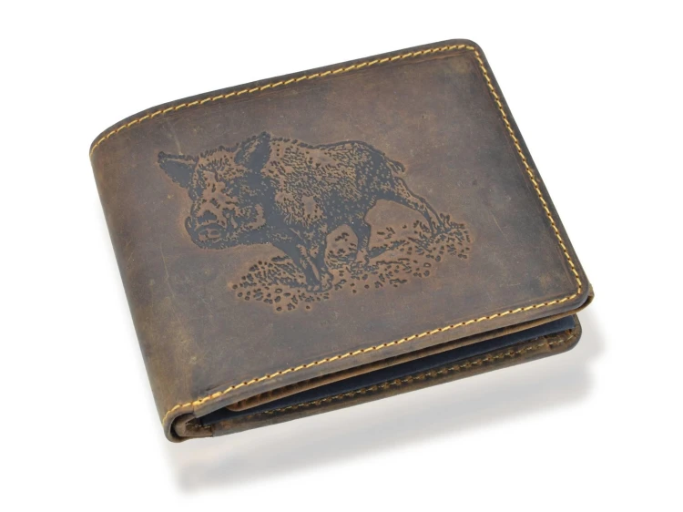 Skórzany elegancki portfel myśliwski Dzik D01 - brązowy retro - VADD1021-228898