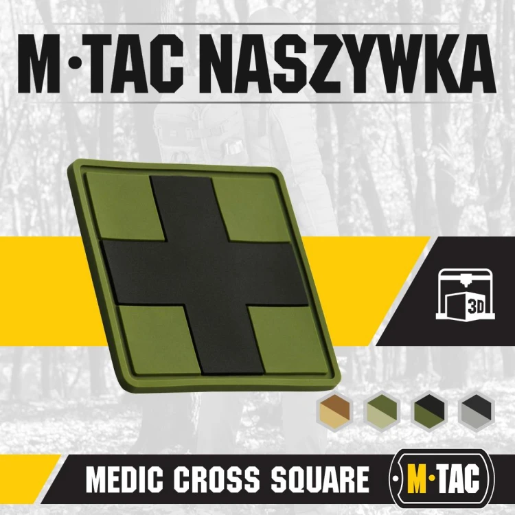 M-Tac naszywka Medic Cross Square 3D PVC olive emblemat-228921