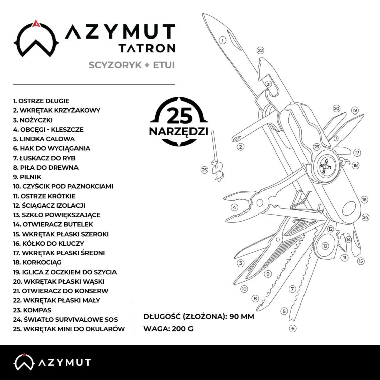 Scyzoryk AZYMUT Tatron, 25 narzędzi + kabura-229866