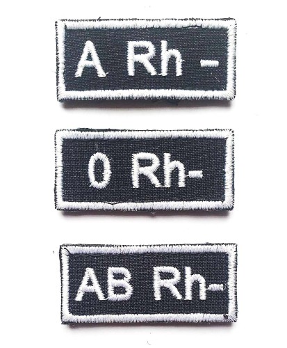 Naszywka z grupą krwi czarnan 5x2 cm, wyprzedaż : 0 Rh -, A RH-, AB Rh--230136