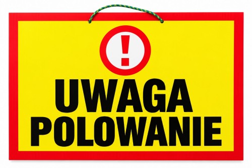 Żółty znak ostrzegawczy „Uwaga polowanie”.jpg