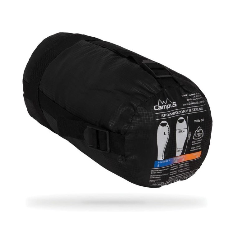 Śpiwór Vello 50 mumia z kapturem czarny Campus L-225163