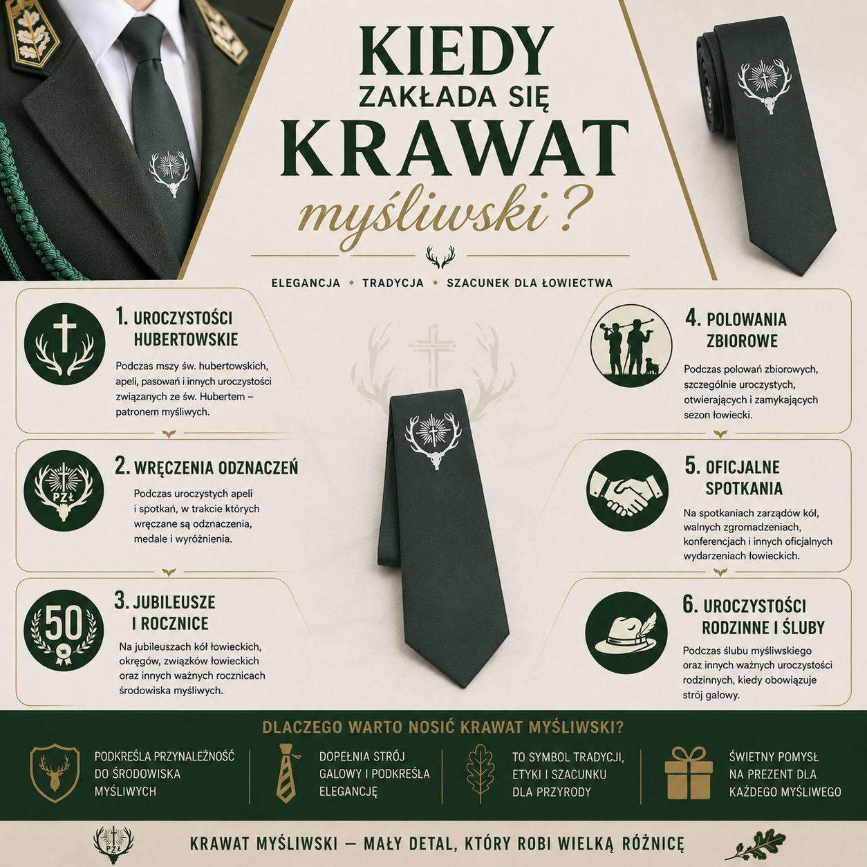 Krawat myśliwski do munduru - bez napisu PZŁ